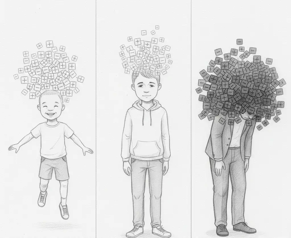 Illustration showing joy at different stages of life.